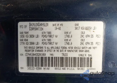 2003 Dodge Ram 1500 Slt/Laramie/St z USA, uszkodzony, nr VIN 1D7HA18N43S201064
